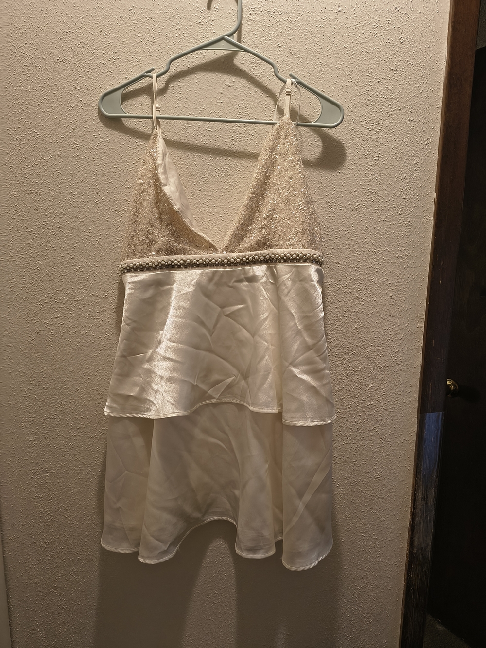 Beaded Ivory Satin Cocktail/Formal Dress